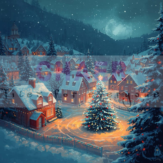 Christmas village with tree