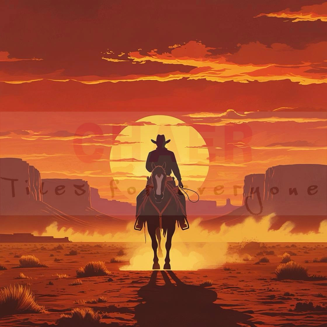Cowboy riding towards